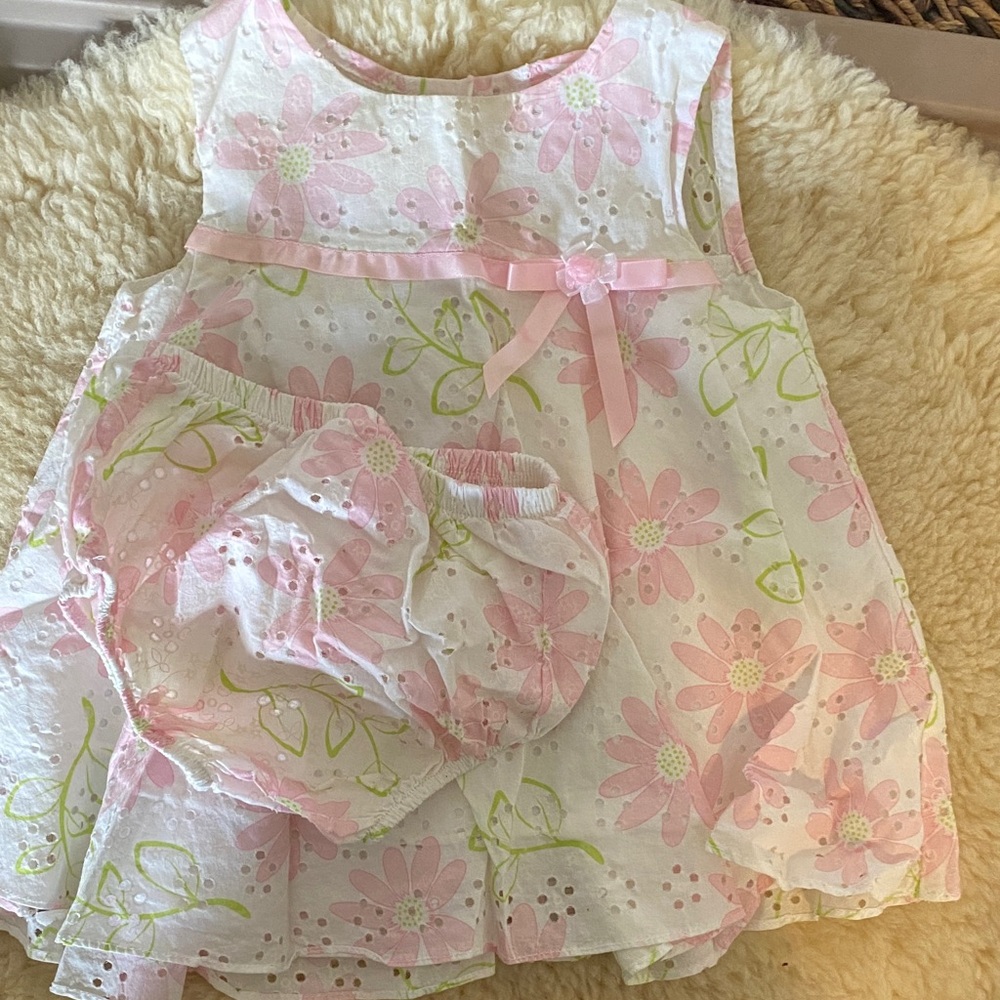 Bonnie Baby Pink and White Floral Eyelet Dress
